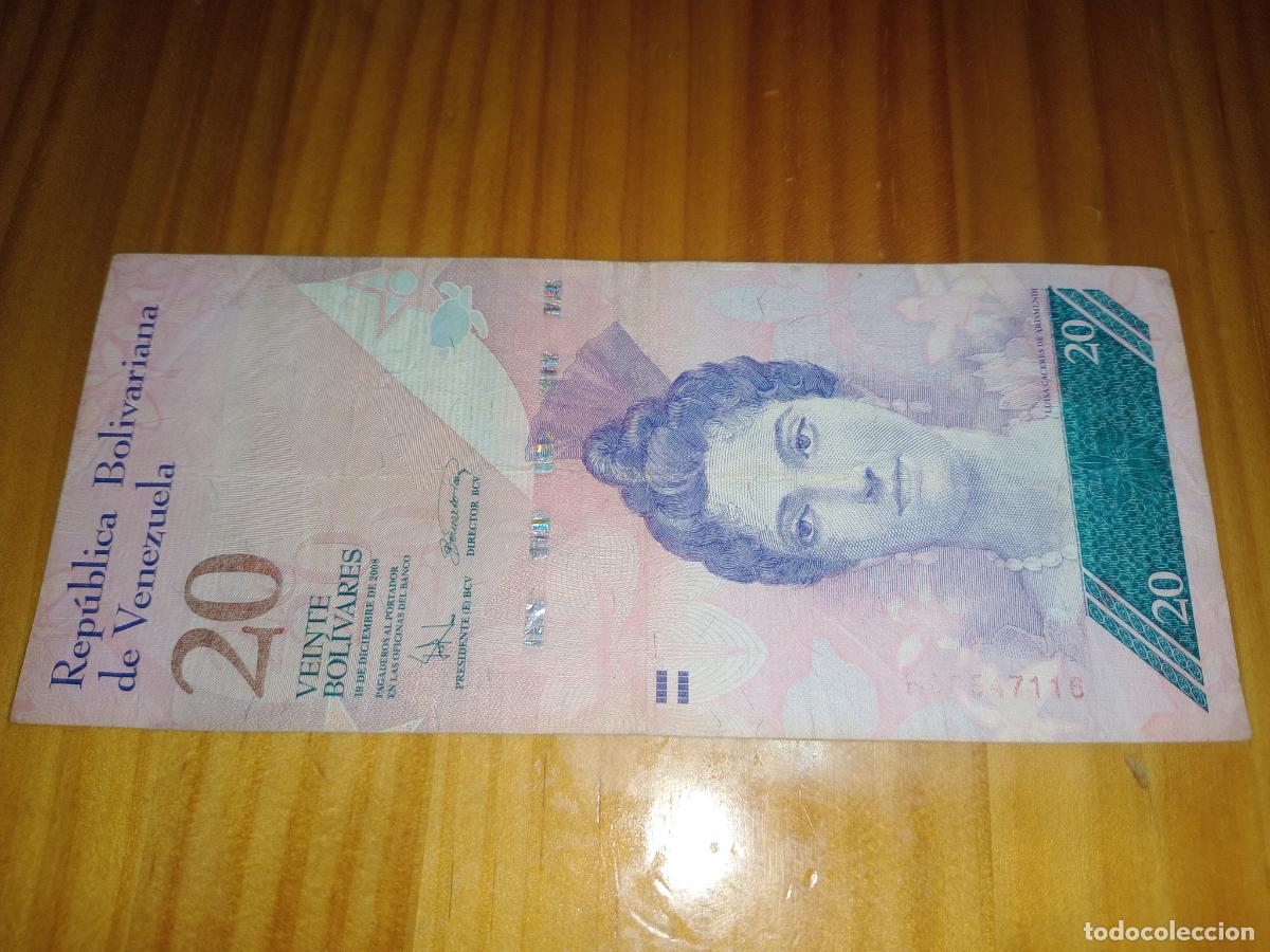 Billetes con errores: VENEZUELA 20 BOLIVARES 2008 VARIANTE ERROR TINTA EN SERIAL - Foto 1