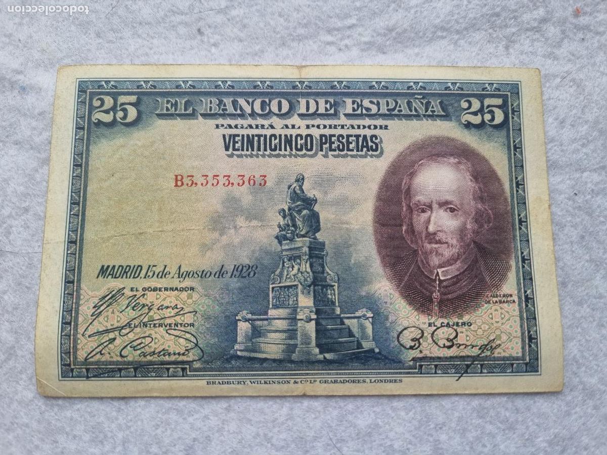 Billetes con errores: CURIOSO NUMERO 25 PESETAS 1928 - Foto 2