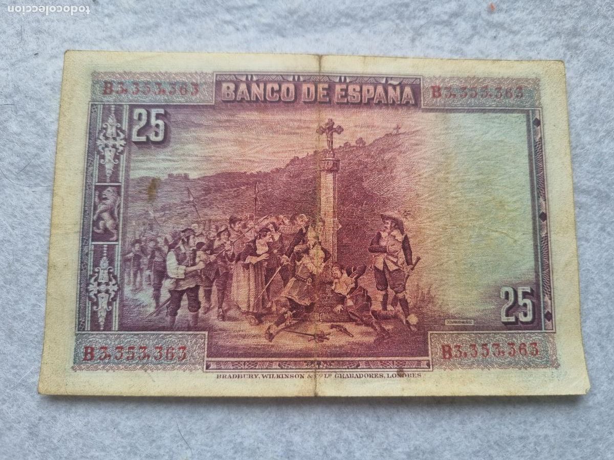 Billetes con errores: CURIOSO NUMERO 25 PESETAS 1928 - Foto 3