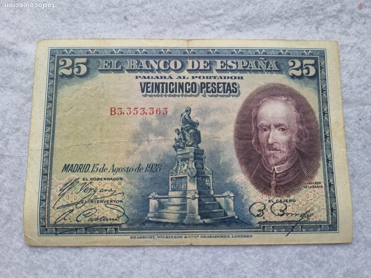 Billetes con errores: CURIOSO NUMERO 25 PESETAS 1928 - Foto 1