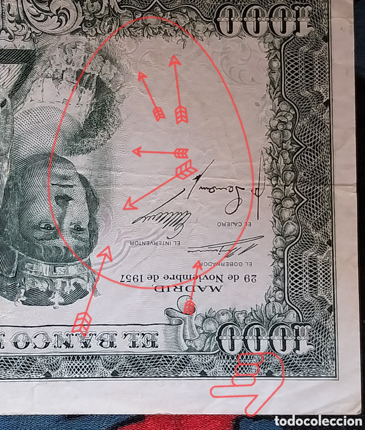Billetes con errores: 1000pts REYES Cat&oacute;licos conmemorativa Error Plancha distintivos - Foto 2