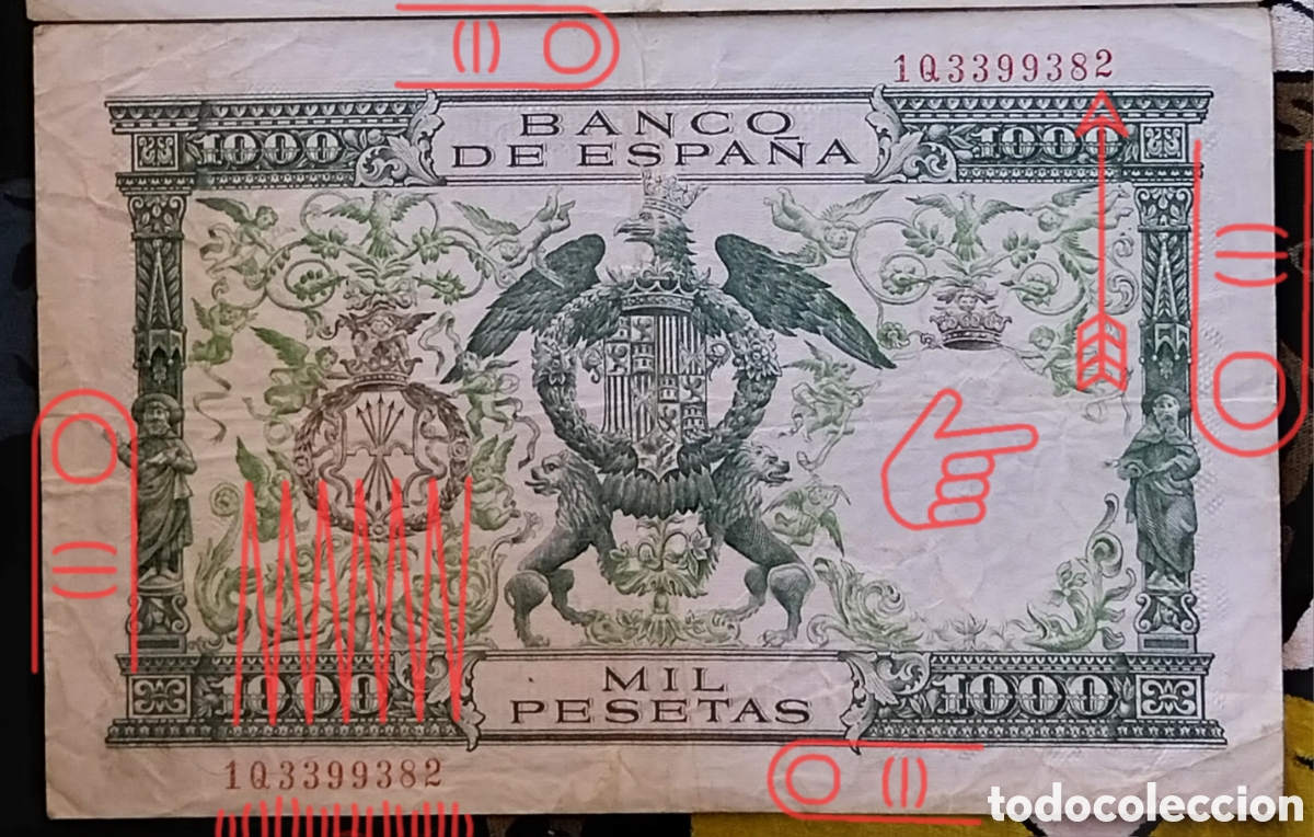 Billetes con errores: 1000pts REYES Cat&oacute;licos conmemorativa Error Plancha distintivos - Foto 1