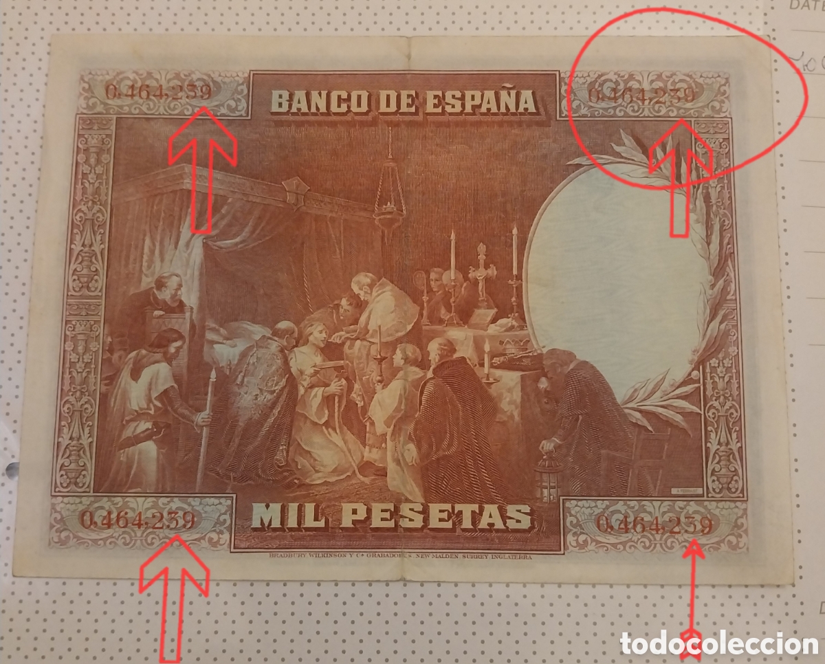 Billetes con errores: 1000pts 1938 sin Serie Alta. ERRORES - Foto 3