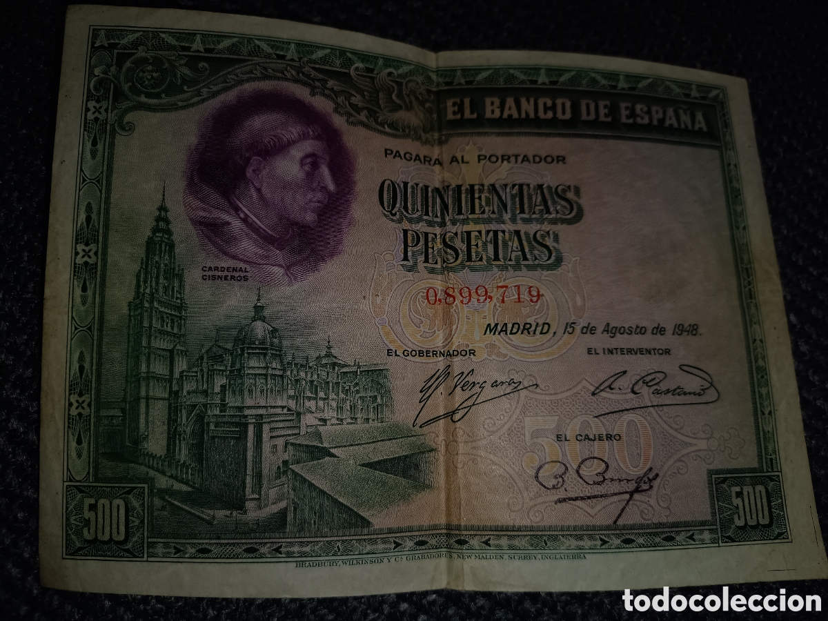 Billetes con errores: Error de impresi&oacute;n billete de 500 pesetas antiguo - Foto 1