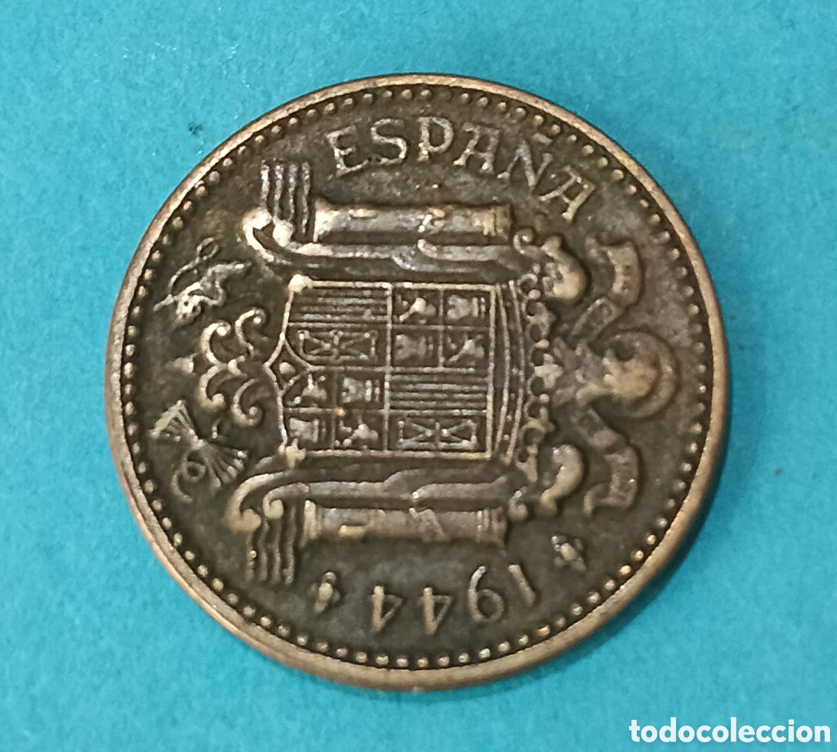 Notas com erros: 1 Peseta 1944 con error de acu&ntilde;aci&oacute;n ( Exceso Metal Columna PLVS ). M&aacute;s monedas en mi perfil.