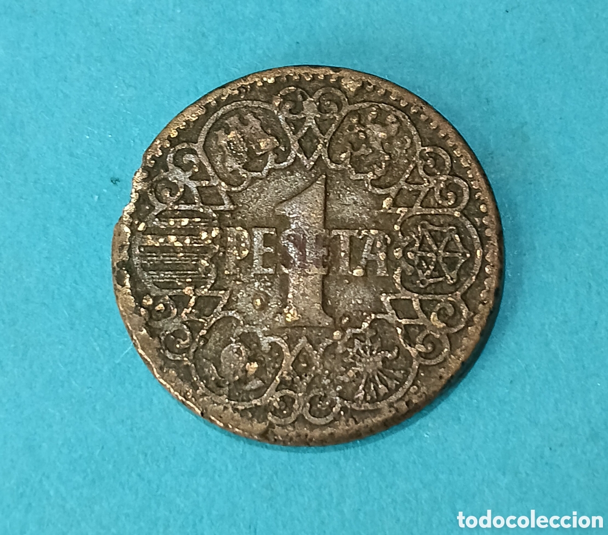 Billetes con errores: 1 Peseta Estado Espa&ntilde;ol 1944 con Grandes errores de acu&ntilde;aci&oacute;n en Anverso y Reverso.