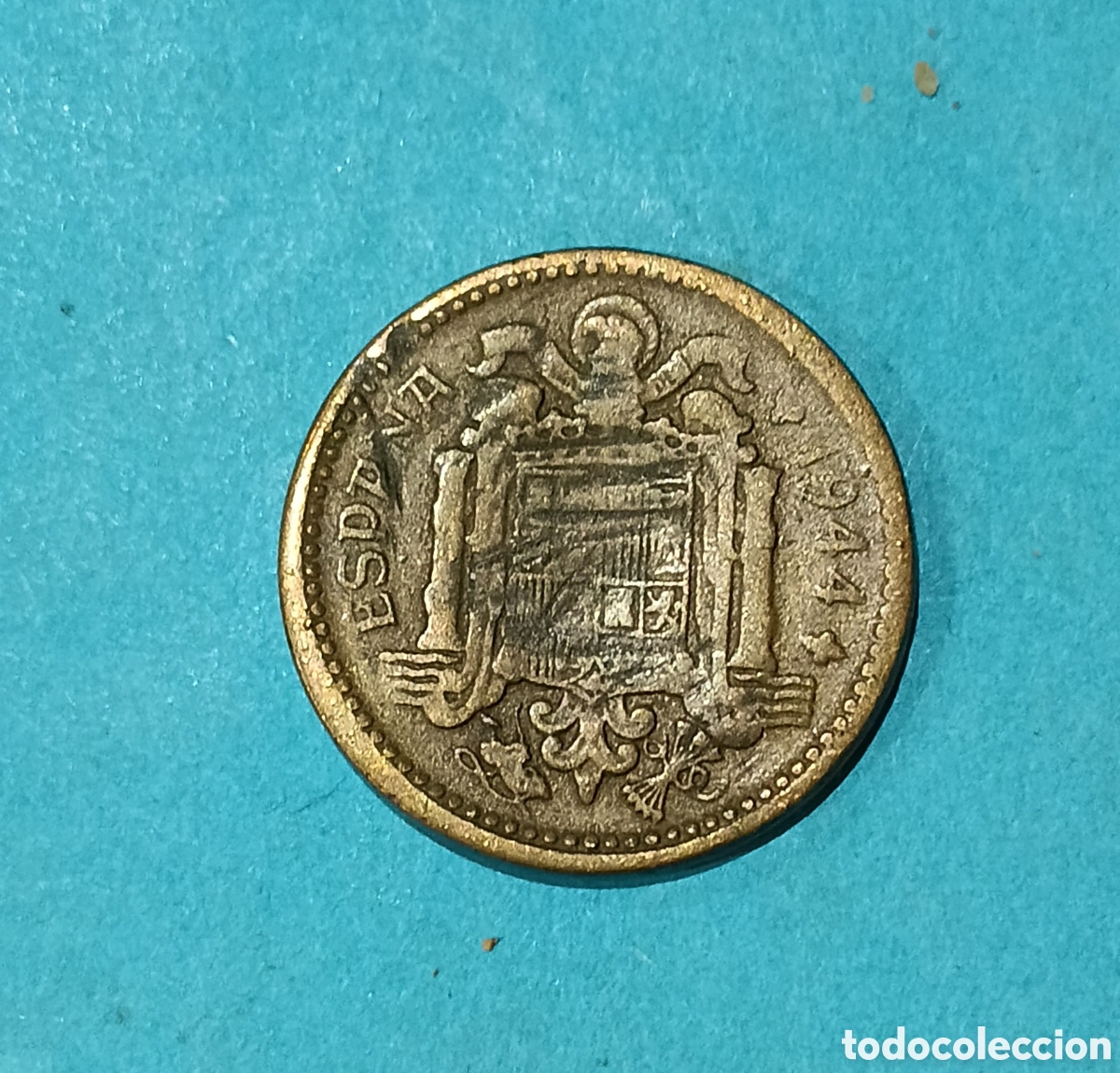 Billetes con errores: Preciosa 1 Peseta Estado Espa&ntilde;ol 1944 con errores de acu&ntilde;aci&oacute;n. M&aacute;s monedas en mi casa