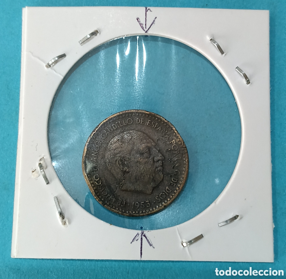 Billetes con errores: 1 Peseta Estado Espa&ntilde;ol 1953 con errores de acu&ntilde;aci&oacute;n ( Girada, Estrellas y otros errores visibles).