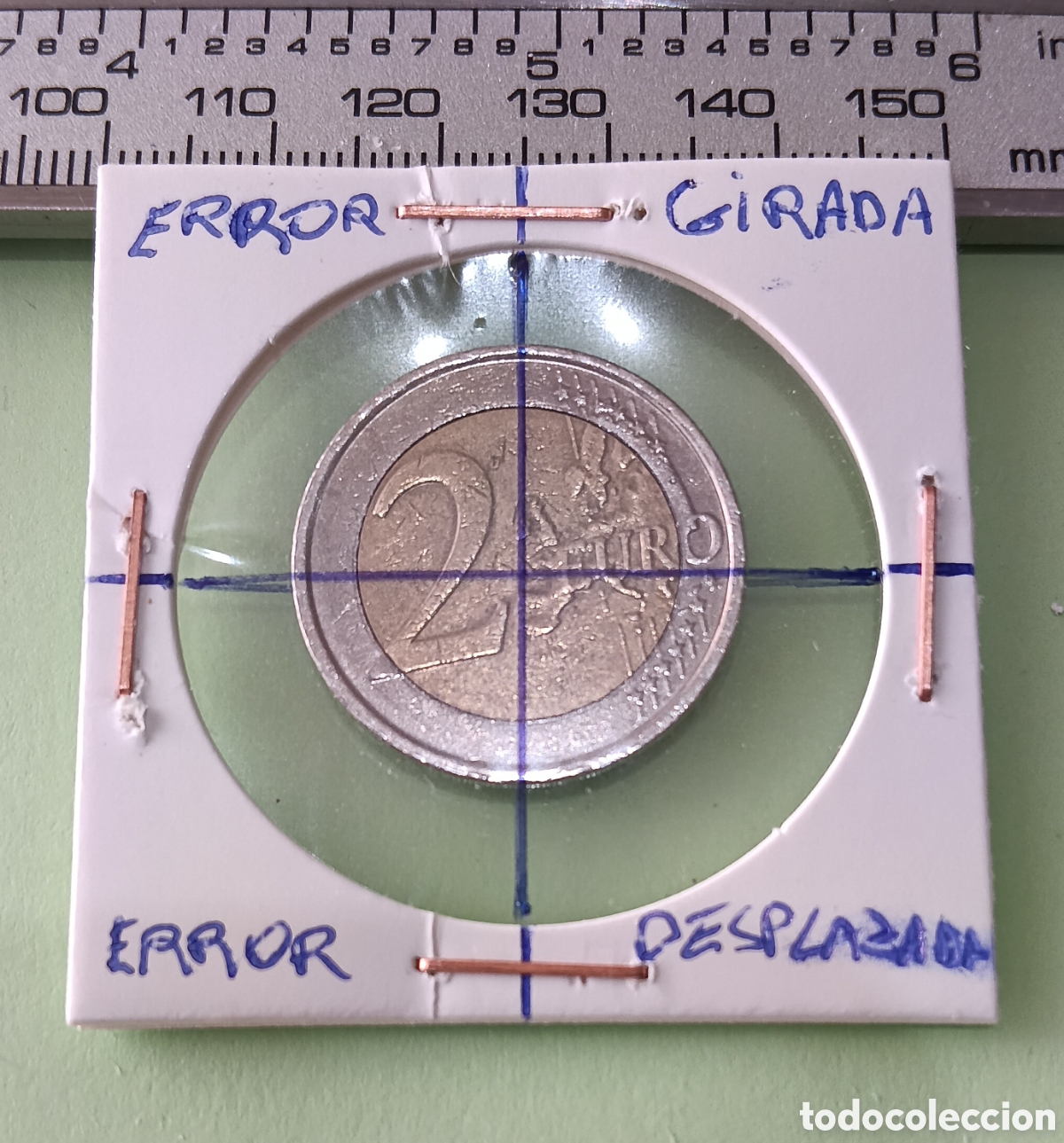 Billetes con errores: 2 Euros B&eacute;lgica 2007 con errores (Desplazada, Girada, Canto Grueso,Menos Di&aacute;metro,error Letras EURO)