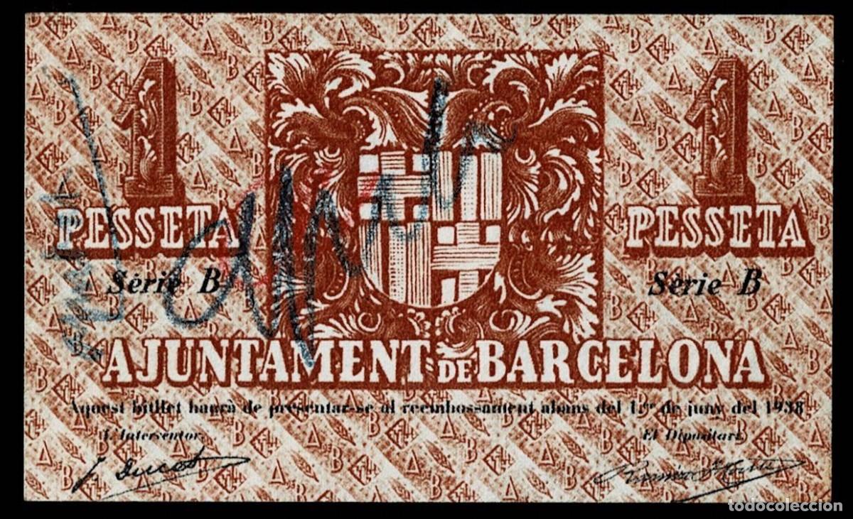 Billetes con errores: 0084 Guerra Civil Ajuntament de Barcelona PRUEBA DE IMPRENTA DEL BILLETE DE UNA PESSETA, Sin NUMERA