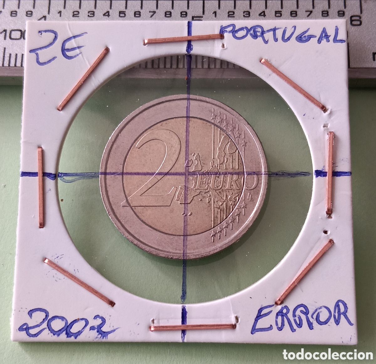 Billetes con errores: 2 Euros Portugal 2002 con error de acu&ntilde;aci&oacute;n ( Girada y Desplazada).