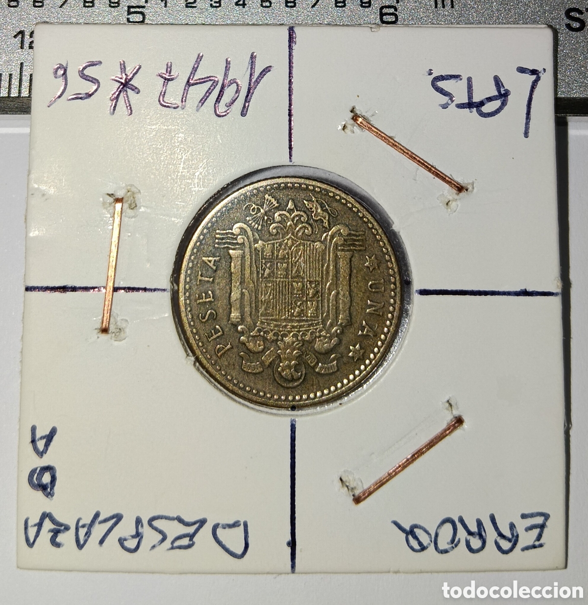 Billetes con errores: Rar&iacute;sima Moneda 1 Peseta Franco 1947 *19 *56 con error acu&ntilde;aci&oacute;n: Girada, Desplazada, error en Canto