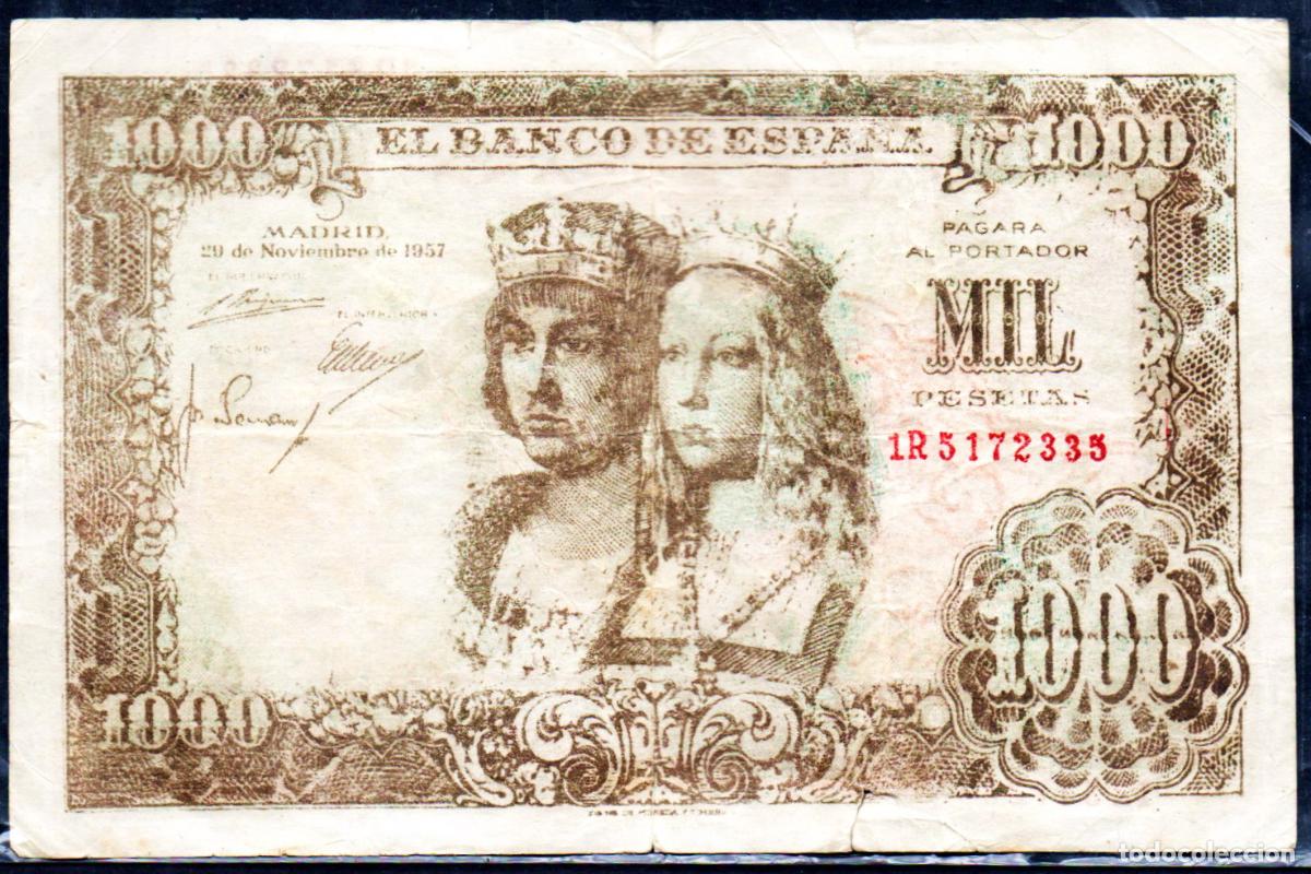 Billetes con errores: 1000 PESETAS 1957 - FALSO DE EPOCA - CON MARCA DE AGUA DE TINTA BLANCA