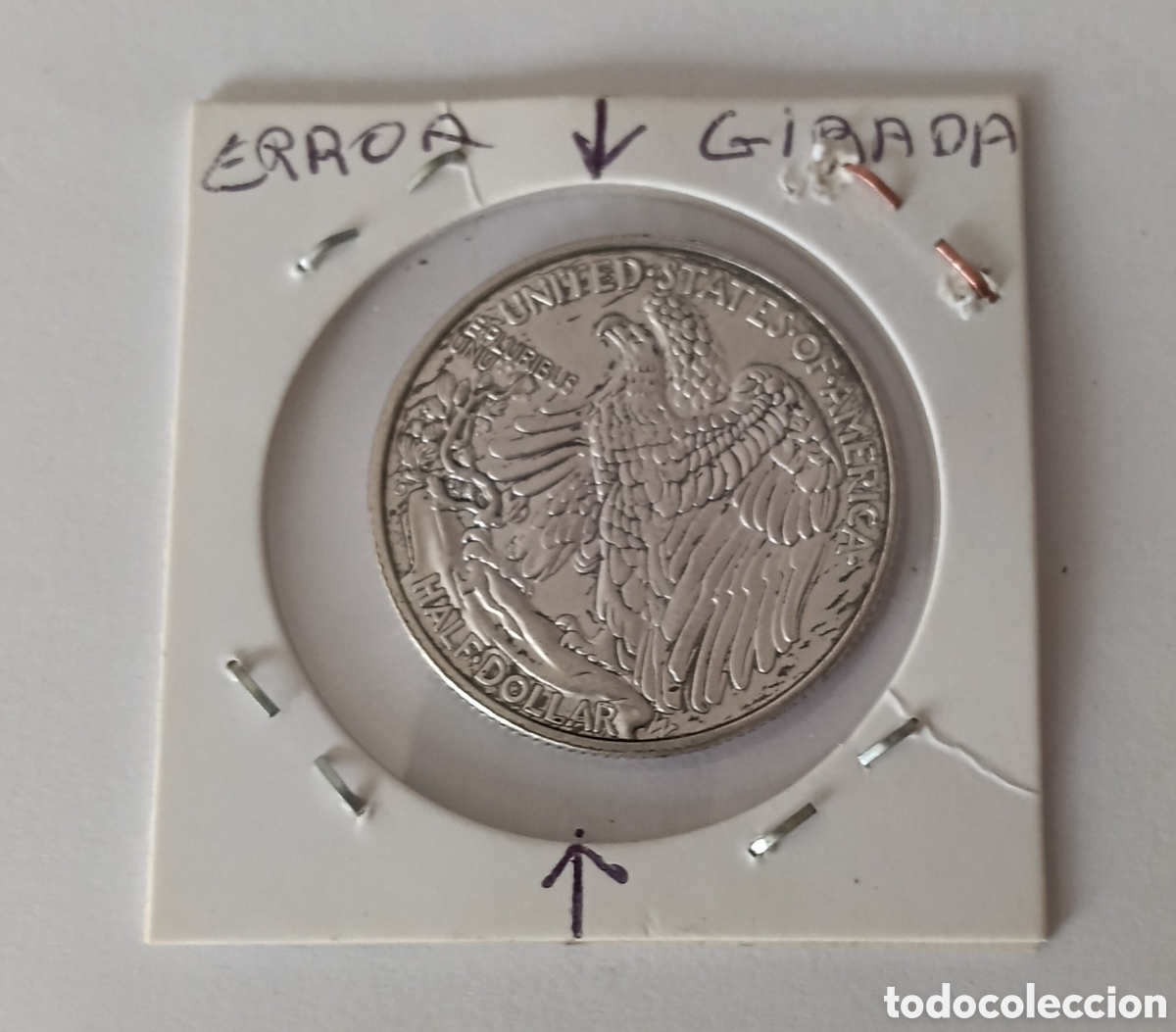 Billetes con errores: Moneda de Plata HALF DOLAR EEUU 1945 D con errores fabricaci&oacute;n - Foto 2