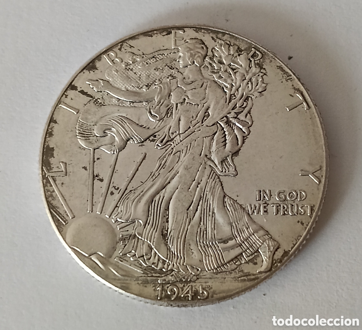 Billetes con errores: Moneda de Plata HALF DOLAR EEUU 1945 D con errores fabricaci&oacute;n - Foto 3