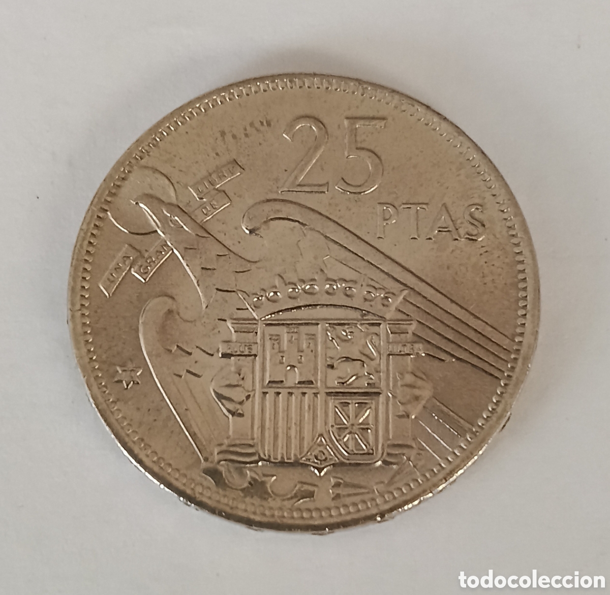 Billetes con errores: Moneda 25 Pesetas Franco 1957 *70 S/C. ( Error Girada ) - Foto 4