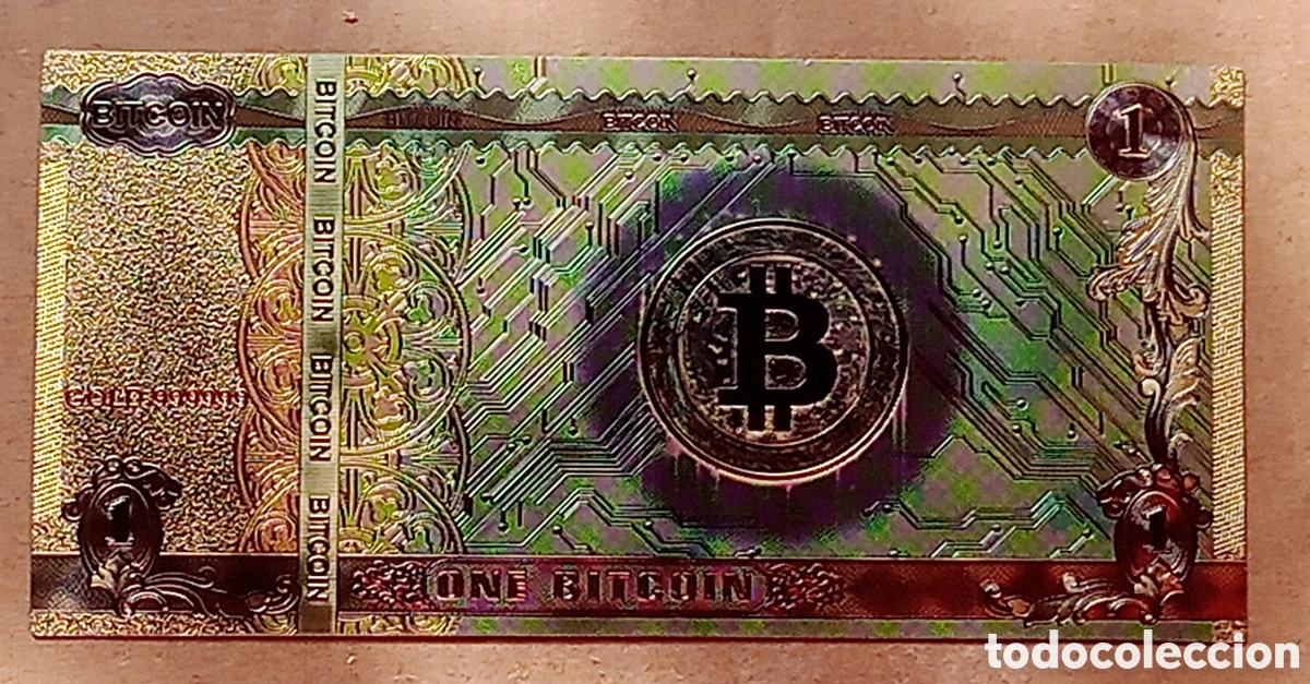 Billetes con errores: Billete 1 Bitcoin - Fantas&iacute;a - chapado color Oro.