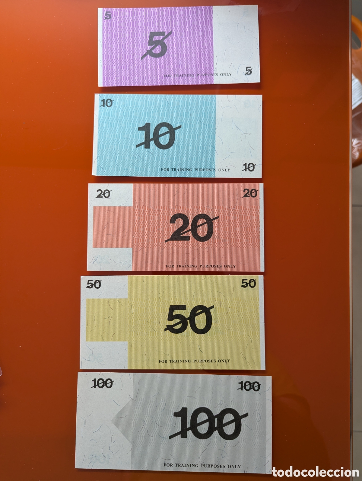 Billetes con errores: Australia prueba bancaria Lote 5 billetes $5 a $100 papel aut&eacute;ntico raro NPA