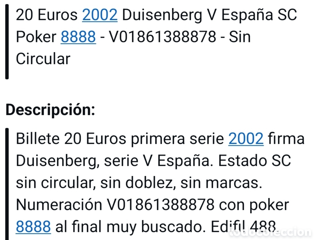 Billetes con errores: Billete 20Euros p&oacute;ker de 8 - Foto 3
