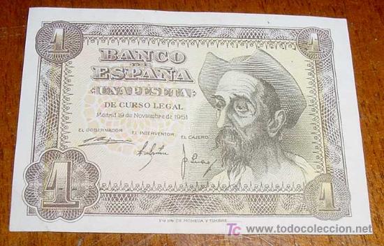 Billetes espa&ntilde;oles: BILLETE DE 1 PESETA DE 19 -11-1951 SIN NINGUNA DOBLEZ -  DE CONSERVACION - DON QUIJOT