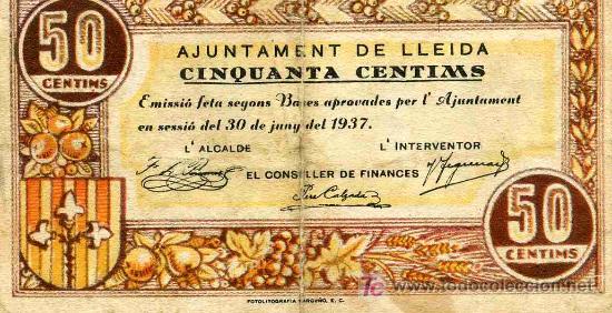 Billetes espa&ntilde;oles: BILLETE LOCAL DE LLEIDA, 50 CTS. - Foto 1