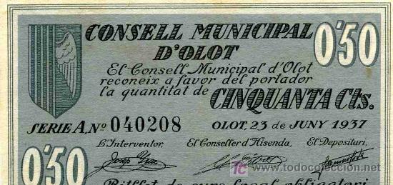 Billetes espa&ntilde;oles: BILLETE LOCAL DE OLOT, 50 CTS. - Foto 1