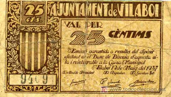 Billetes espa&ntilde;oles: BILLETE LOCAL DE VILABOI, 25 CTS. - Foto 1