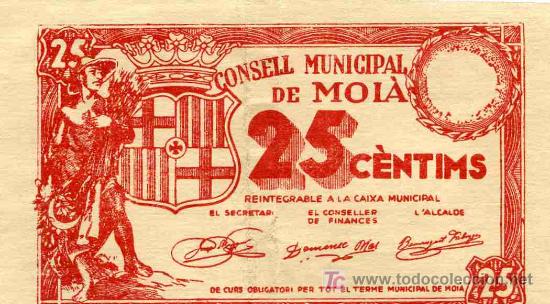 Billetes espa&ntilde;oles: BILLETE LOCAL DE MOIA, 25 CTS. - Foto 1