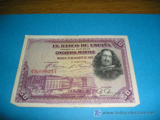 Billetes espa&ntilde;oles: **ANTIGUO BILLETE DE 50 PTAS---VELAZQUEZ 1928---**