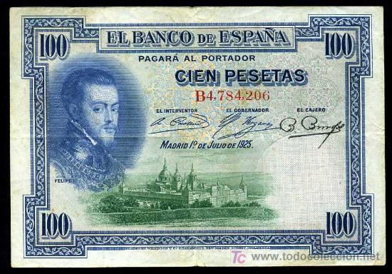Billetes espa&ntilde;oles: 100 Pesetas 1925  MBC+ con Resello de la Republica