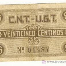 Billetes españoles: U.G.T. C.N.T. GUERRA CIVIL 25 CÉNTIMOS JUNIO 1937 FEDERACIÓN LOCAL SARDAÑOLA-RIPOLLET SARDANYOLA