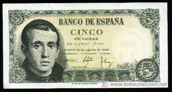 Billetes espa&ntilde;oles: BILLETE DE  5 PTAS DE  1951 EBC+ - Foto 1