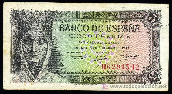 Banconote spagnole: BUEN BILLETE DE  5 PTAS DE  1943  APROX.EBC