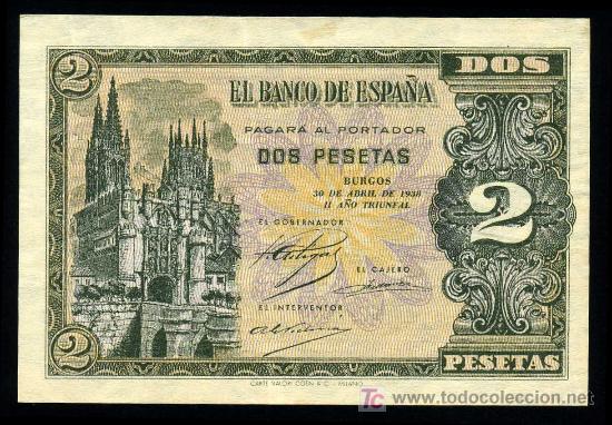 Banconote spagnole: BONITO BILLETE DE 2 PTAS DE 30 DE ABRIL DE 1938  EBC