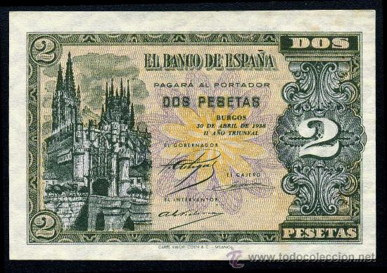 Billetes espa&ntilde;oles: 2 PESETAS  30 DE ABRIL 1938 S/C PLANCHA