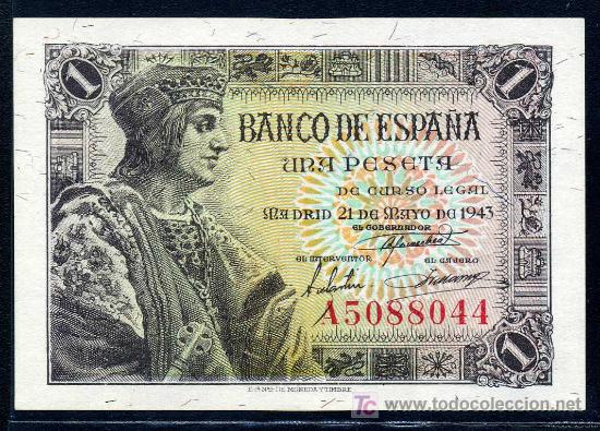 Billetes espa&ntilde;oles: 1 PTA  21 MAYO 1943 - SERIE A - PLANCHA - Foto 1