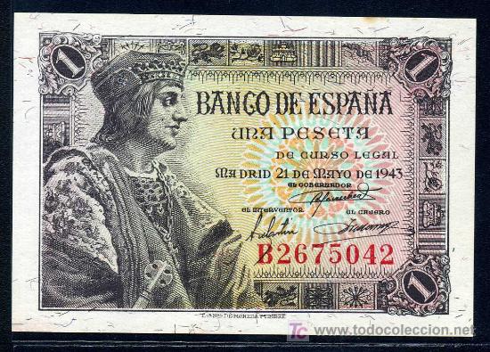 Banconote spagnole: 1 PTA  21 MAYO 1943 - SERIE B - PLANCHA