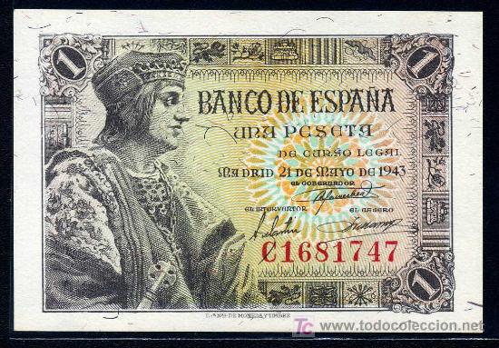 Billetes espa&ntilde;oles: 1 PTA  21 MAYO 1943 - SERIE C - PLANCHA