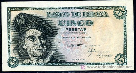Banconote spagnole: 5 PTAS 5 MARZO 1948 SERIE B - S/C