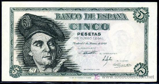 Billetes espa&ntilde;oles: 5 PTAS 5 MARZO 1948 SERIE L - PLANCHA