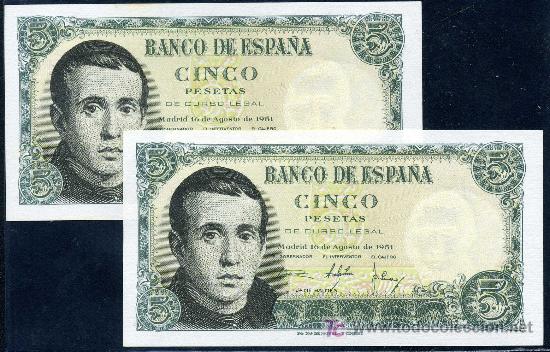 Notas espanholas: 5 PTAS 1951 PAREJA CORRELATIVA - SERIE A - PLANCHA
