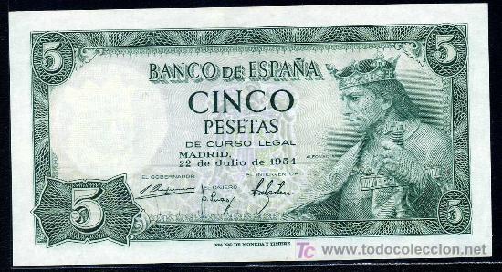 Billetes espa&ntilde;oles: 5 PTAS 1954 SERIE A - S/C