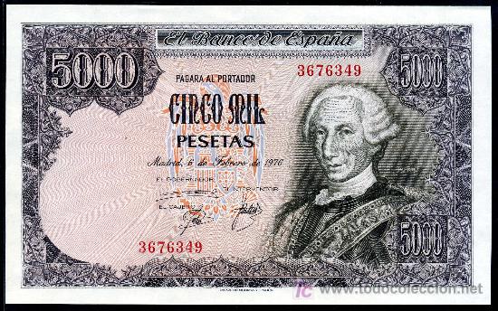 Billetes espa&ntilde;oles: 5000 PTAS 1976 - SIN SERIE PLANCHA - Foto 1