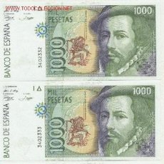 Billetes españoles: 1000 PESETAS- 12 DE OCTUBRE DE 1992-TRIO CORRELATIVO-SC