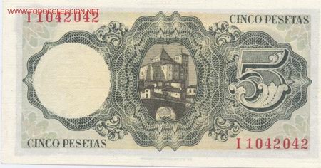 Billetes espa&ntilde;oles: 202-  5 PESETAS- 16/08/1951 - Foto 2