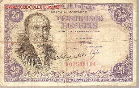 Billetes espa&ntilde;oles: 25 pesetas. 1946. - Foto 1