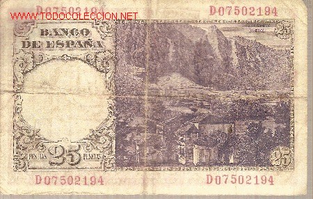 Billetes espa&ntilde;oles: Parte trasera. - Foto 2