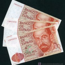 Billetes españoles: 2 BILLETES , PAREJA DE BILLETES DE 2000 PESETAS 1980 CON SERIE PLANCHA ORIGINAL