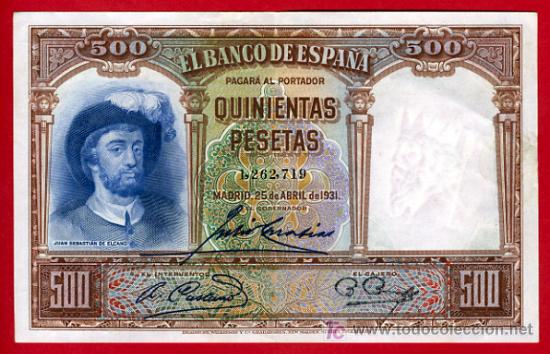 Billetes espa&ntilde;oles: BILLETE 500 PESETAS 1931 , EBC , ligerisima DOBLEZ CENTRAL , SIN SERIE , T719