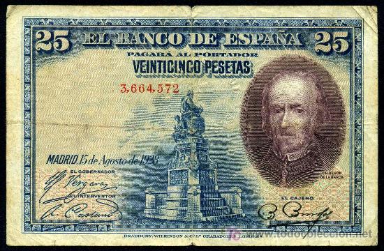 Billetes espa&ntilde;oles: 25 Pesetas 1928  Sin Serie, Con Resello de BURGOS  MBC